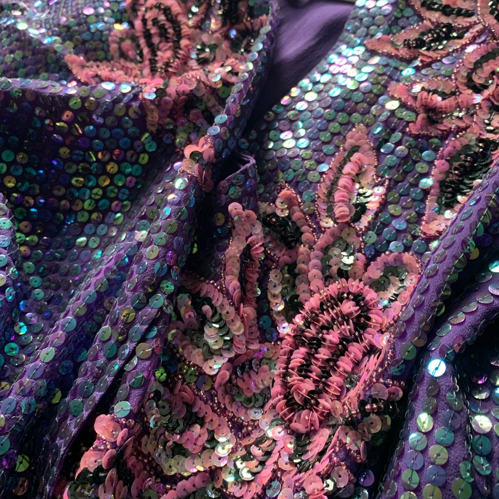 Vintage Silk & Sequins Purple Dress Hand Made - Picture 8 of 14